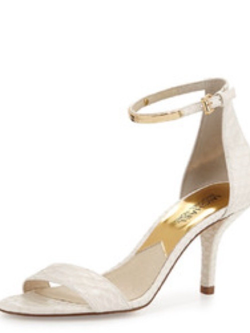 MICHAEL Michael Kors Kristen Mid Heel Snake Embossed Sandal Optic White, Size 6